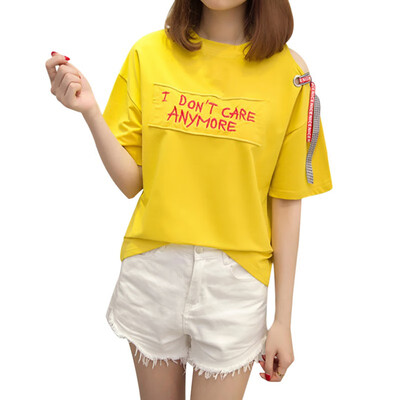 

Womens Summer T Shirt Casual Short Sleeve Letter Printed Off Shoulder T-shirt Cotton Tshirt Women Clothing Poleras De Mujer