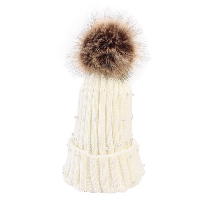 

Tailored Women Winter Crochet Hat Faux Fur Wool Knit Warm Cap