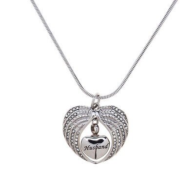 

Titanium Steel Heart-Shaped Wing Necklace Memorial Keepsake Pendant Fashion Jewelry