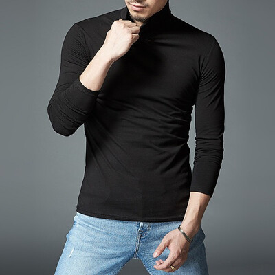 

Mens Long-Sleeved Tops Slim Trendy Simple Shirts Warm High Collar Bottoming T-Shirts