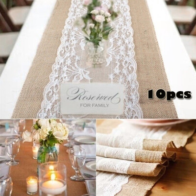 

5PCS 30cmx275cm Vintage Rustic Burlap Hessian Lace Table Runners Wedding Decoration