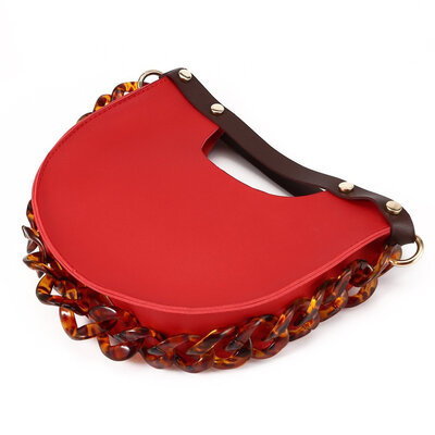 

Ins acrylic chain semi-circle bag ladies PU female handbag casual shoulder bag mobile phone bag
