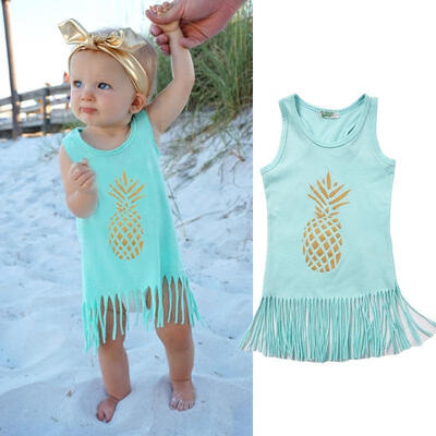 

Toddler Kid Baby Girl Summer Clothes Sleeveless Tassel Tops T-Shirt Dress Shirts