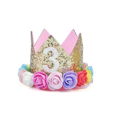 

FUNNYBUNNY Baby Rose Flower Golden Crown Birthday Headband Hair Accessories