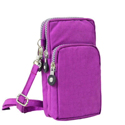 

Solid Color Women Zipper Armband Phone Holder Crossbody Shoulder Canvas Bag