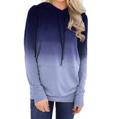 

Autumn&Winter Womens Fashion Printed Pocket Long Sleeved Tops Gradint Hoodies