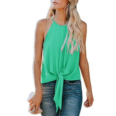 

Summer Women Chiffon Tank Top Sleeveless Self-tie Bandage Casual Loose Solid T-shirt Sexy Hollow Out Tee Tops Vest Blouse