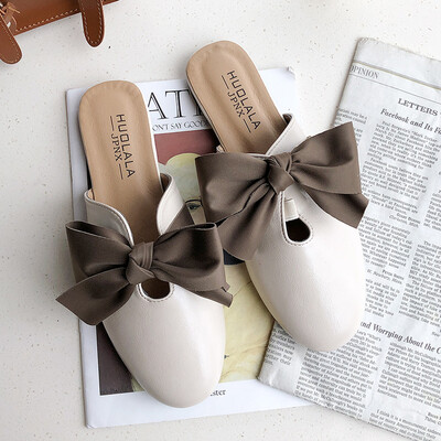

Half-slipper girl wearing spring&summer fairys thick-heeled small leather shoes Korean version evening shoes square-headed si