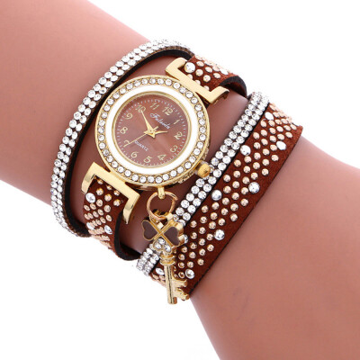 

Fulaida Quartz Female Rhinestone Watch Leather Band Hand Decoration Wristwatch