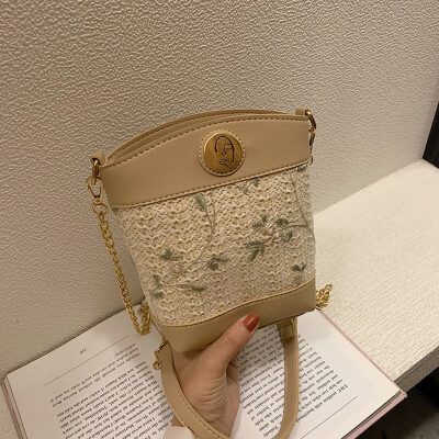 

Tailored Women Beach Lace Embroid Straw Bucket Bag Burlap Square Bag Messenger Bag