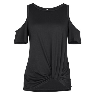 

Womens Round Neck Cold Shoulder T-shirt Short-sleeved Loose Casual Tops Blouse