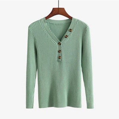 

New Fashion Button V-neck Sweater Women Spring Autumn Solid Knitted Pullover Women Slim Soft Jumper Sweater Female Knit Tops