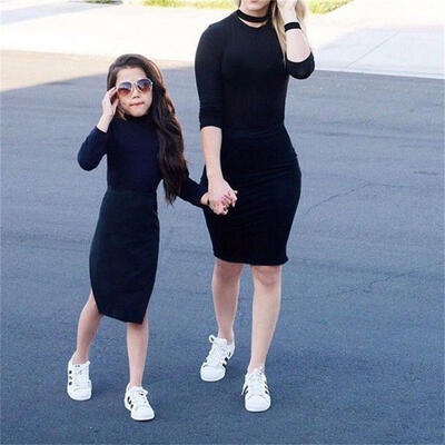 

Family Matching Outfit Mother&Daughter Clothes Baby Girl Black Tops Casual Skirt