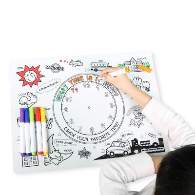

Kids Silicone Coloring Placemats Time Learning with 6 Non-toxic Markers Children Coloring Drawing Mat Reusable Non-slip Washable H