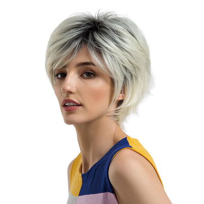 

〖Follure〗Black Gradient BeigeSilver Short Hair Womens Fashion Synthetic Wig