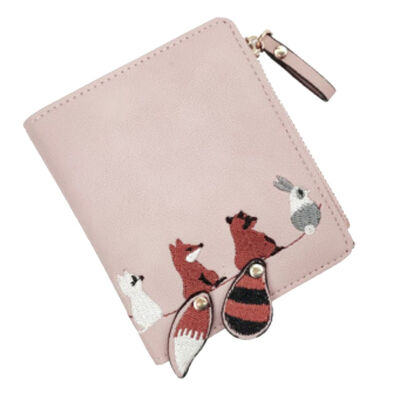 

Lovely Student Embroidered Short Purse Korean Style Girl Women PU Leather Wallet Handbag Credit Card Holder Coin Bag