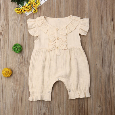 

Summer Infant Baby Boys&Girls Fly Sleeve Ruffles Solid Romper Jumpsuit Clothes