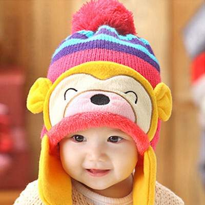 

New Baby Toddler Winter Warm Monkey Beanie Hat Earflap Knitted Cap Girl Boy Kids