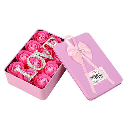 

12pcs Bath Body Rose Flowers Scented Soap LOVE Iron Box Valentine Day Gift