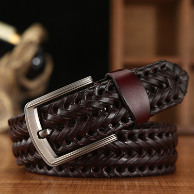 

Explosive models men&women hand-woven belt retro fashion wild belt alloy buckle with leather belt
