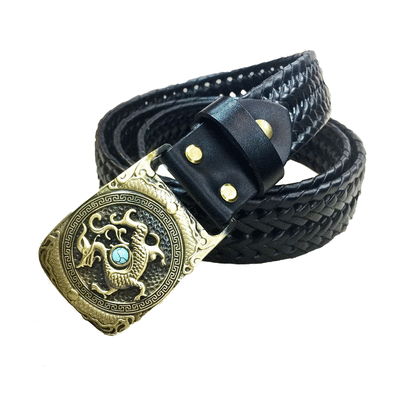 

Belt mens vintage copper buckle unique pure hand-woven belt leather belt casual smooth jeans accessories