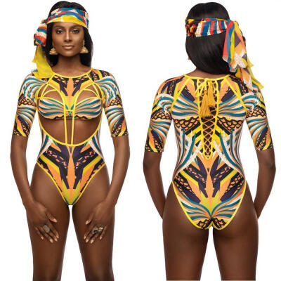 

Fashion One Piece Bandage Push up Monokini Bikini Women´s Printing Swimwear Swimsuit bathing Suit