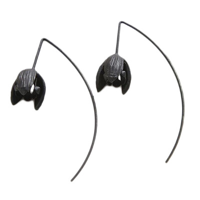 

New Design Personality Black Flower Bud Long Earrings for women Party Wedding Bridal Jewelry