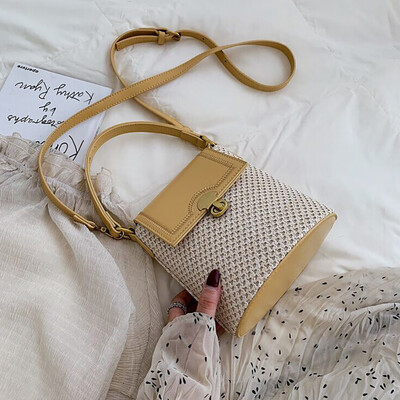 

Tailored Women Fashion Summer Beach Wild Bucket Messenger Shoulder Bag Solid Weaving Bag