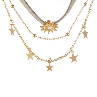 

HuaTang Boho Necklace Gold Star Chain Crystal Layered Pendant Necklace Women Choker Jewelry Collares 4834