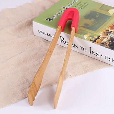 

Toponeto Bamboo Bread Kitchen Tongs Food BBQ Tool Wooden Clamp Food Clip