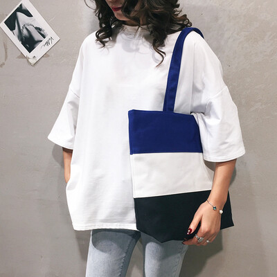 

Shopping bag bag female 2019 new Korean version of the casual wild hit color canvas shoulder bag large capacity tote bag