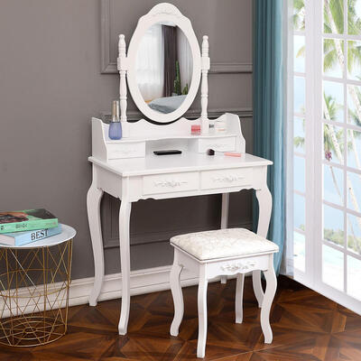 

Modern Dresser Concise 4-Drawer 360-Degree Rotation Removable Mirror Dresser White