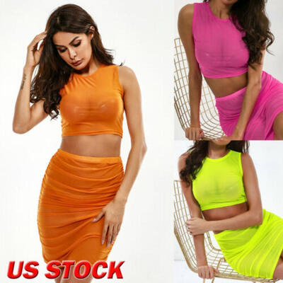 

Women Crop Top Short Skirt Bodycon Evening Cocktail Party Two Piece Set Dress
