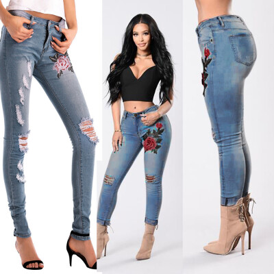 

Tailored Women Skinny Ripped Hole Jeans Pants High Waist Stretch Slim Pencil Trousers