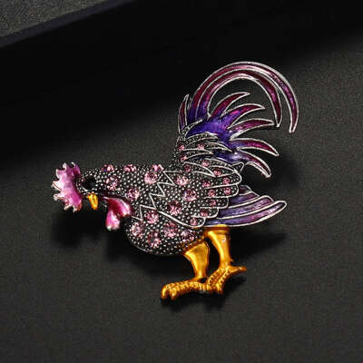 

Lucky Zodiac Animal Rooster Brooch Pin Rhinestone Enamel Animal Brooches Crystal Cock Jewelry Pins Cute Gift