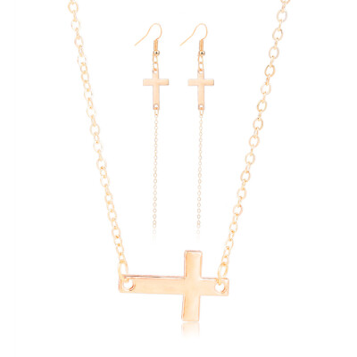 

3pcs Cross Design Earrings Necklace Set For Women Female Romantic Women Jewelry Chain Pendant Necklace And Drop Earrings