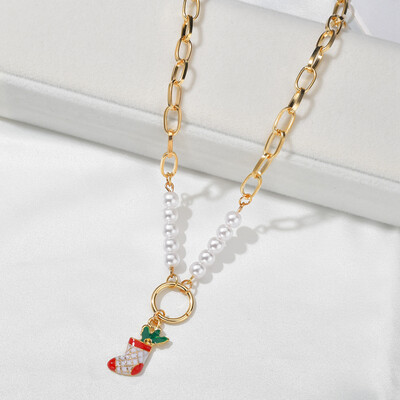 

Pearl Pendant Necklace Long Gold Chain Necklace Women Statement Necklace Santa Claus Christmas Tree Snowman Christmas Gifts