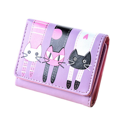 

Womens Lovely Cartoon Cat Pattern Coin Purse Card Holder Trifold Short Wallet
