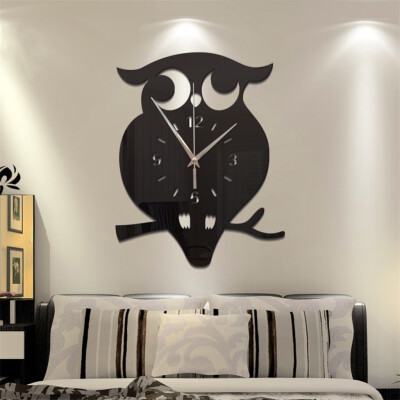 

Toponeto DIY Modern 3D Owl Creative Mirror Wall Clock Home Office Interior Decoration