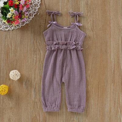 

Baby Girl Strap Jumpsuit Bodysuit Ruffled Playsuit Solid Cotton Outfits