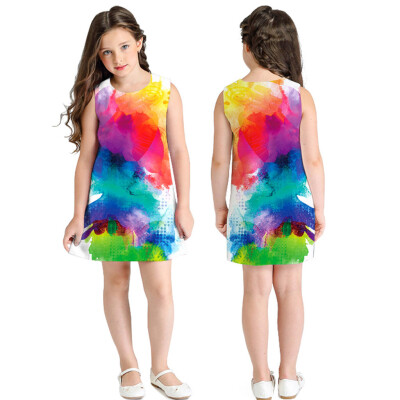 

Teen Toddler Kid Girl Summer Sleeveless 3D Print Cartoon Dresses Casual Clothes