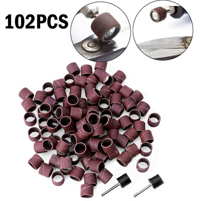 

100Pcs 12 Inch 80 Grit Sanding Drum Bands Sleeves W 2 Mandrels For Rotary Tool