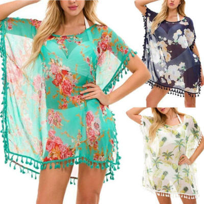 

Womens Chiffon Beachwear Swimwear Bikini Beach Wear Floral Cover Up Kaftan
