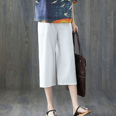 

Womens Elastic Trousers Casual Long Wide Leg Straight Trousers Solid Color