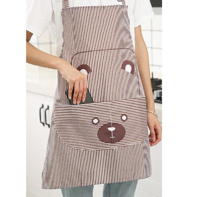 

Unisex Apron with Pockets Cartoon Cute Bear Stripe Printed Kitchen Cooking Baking Apron