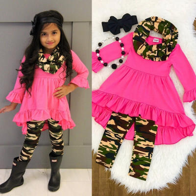 

Kids Baby Girls Camouflage Outfits Clothes Rose Red Tops DressLeggings Set 1-6Y