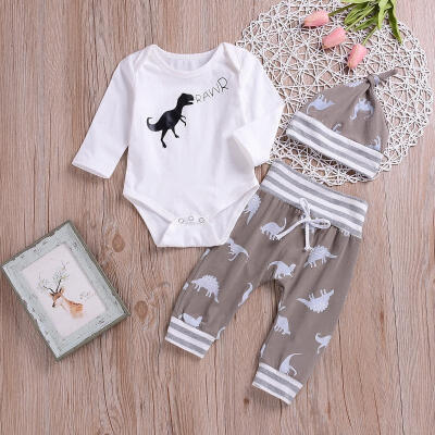 

3PCS Newborn Baby Boy Girl Top Romper Long Pants Hat Outfits Clothes pealeseer