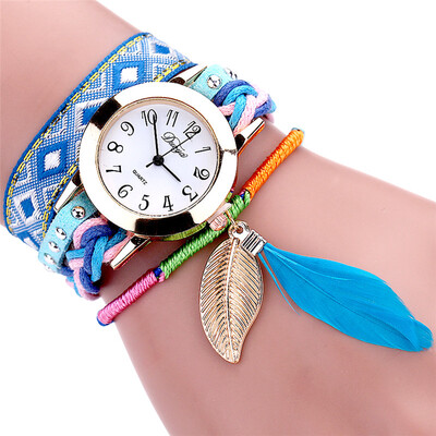

DUOYA D054 Women Girls Vintage Wrist Watch with Feather