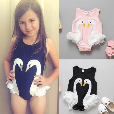 

New Baby Kids Girls Flamingo Feathers Swan Lace Romper Jumpsuit Playsuit Outfits