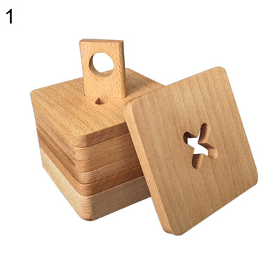 

6Pcs Square Wooden Heat Resistant Mat Coaster Coffee Tea Mug Cup Pad Place Mat